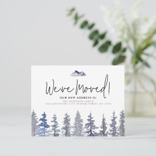 冬の木の引っ越しましたの新しい住所 ポストカード (スタンド正面)