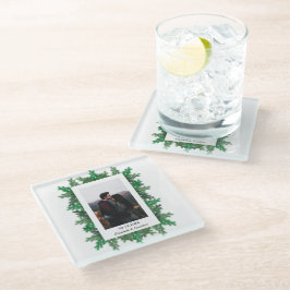 冬の木の枝の写真結婚の ガラスコースター