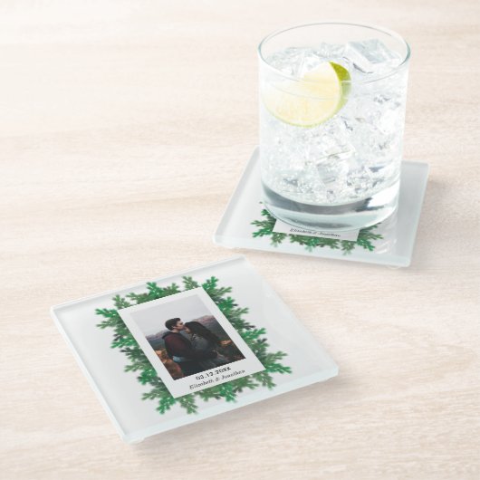 冬の木の枝の写真結婚の ガラスコースター (アングル)