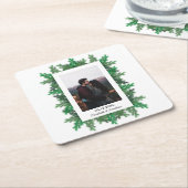 冬の木の枝の写真結婚の スクエアペーパーコースター (アングル)