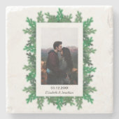 冬の木の枝の写真結婚の ストーンコースター (正面)