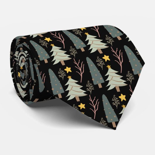 冬の木の森のクリスマスグリーンモダンパターン ネクタイ (ロール)