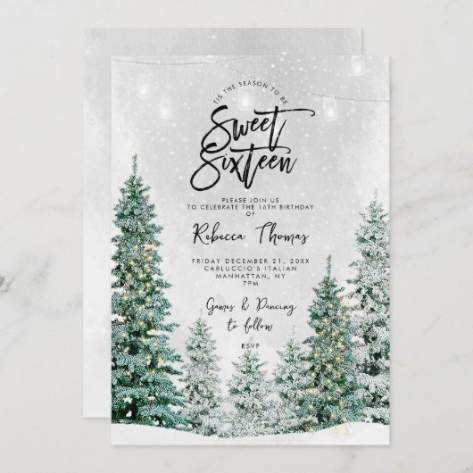 冬の木の甘い16誕生日の招待 招待状 (正面/裏面)