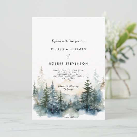 冬の木の素朴な休日結婚式招待状 招待状 (スタンド正面)