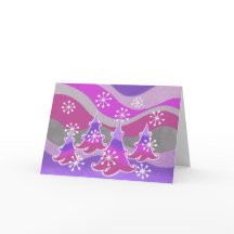 冬の木の紫の「メリークリスマス」カード