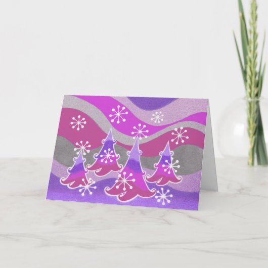 冬の木の紫の「メリークリスマス」カード シーズンカード (正面)