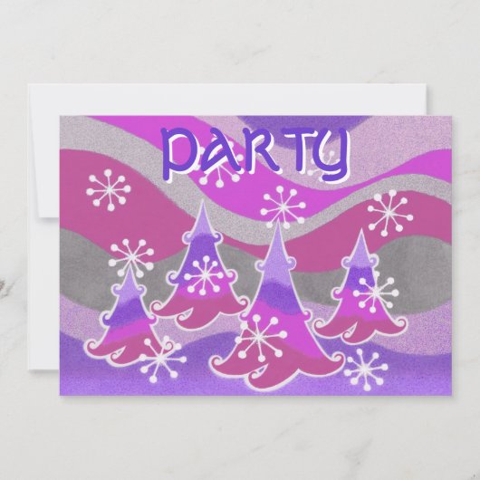 冬の木の紫色の'パーティー'招待 招待状 (正面)