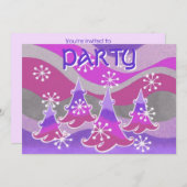 冬の木の紫色の'パーティー'招待 招待状 (正面/裏面)