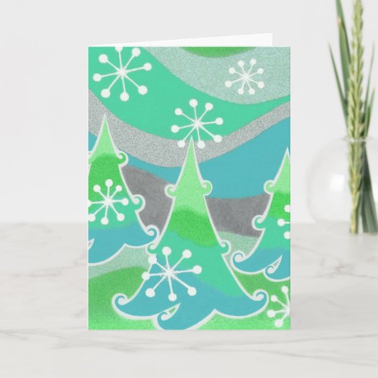 冬の木の緑のグリーティングカード垂直 シーズンカード (正面)