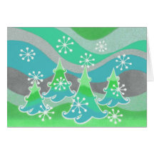 冬の木の緑のグリーティングカード