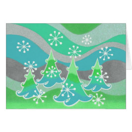 冬の木の緑のグリーティングカード