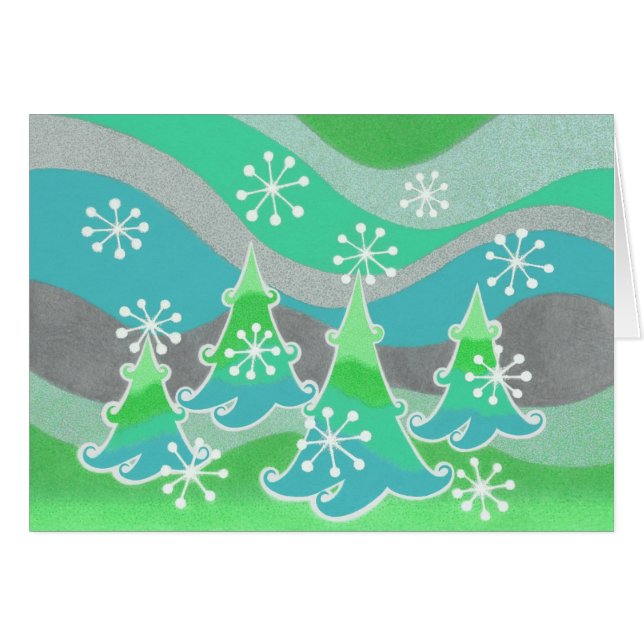 冬の木の緑のグリーティングカード (正面横)
