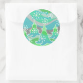 冬の木の緑の「メリークリスマス」ラウンドステッカー ラウンドシール (バッグ)