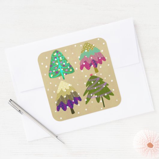 冬の木の角を丸くしたステッカー スクエアシール (封筒)