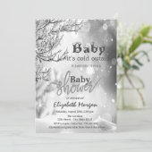 冬の木の赤ちゃんシャワー外は寒い 招待状 (スタンド正面)