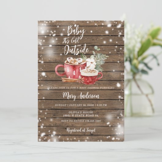 冬の木の赤ちゃん素朴シャワー外は寒い 招待状 (スタンド正面)