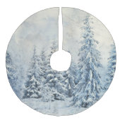 冬の木の雪のシーン フェイクリネンツリースカート (正面)