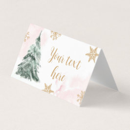 冬の木の雪の結晶フードラベルオンダーランドピンク 名刺