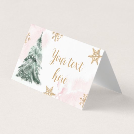 冬の木の雪の結晶フードラベルオンダーランドピンク 名刺 (正面)