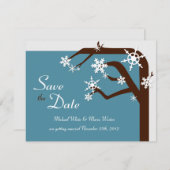 冬の木の雪の結晶 Save the Date 発表 招待状 (正面/裏面)