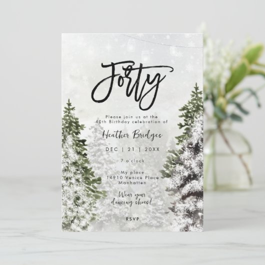 冬の木の雪40th誕生日パーティー 招待状 (スタンド正面)