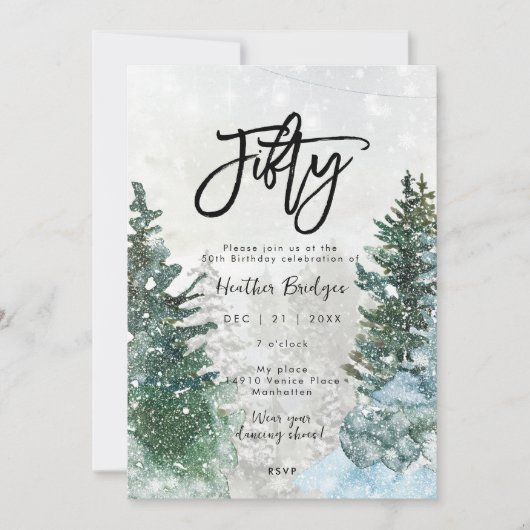 冬の木の雪50th誕生日パーティー 招待状 (正面)
