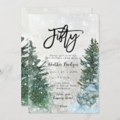 冬の木の雪50th誕生日パーティー 招待状 (正面/裏面)