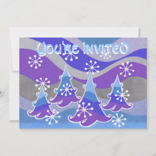 冬の木の青い「招待されました」の招待 招待状 (正面)