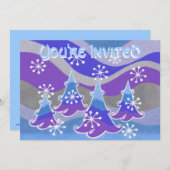 冬の木の青い「招待されました」の招待 招待状 (正面/裏面)