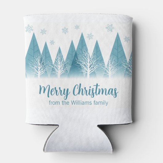 冬の木エレガント々のカスタム青いクリスマスパーティー 缶クーラー (裏面)
