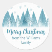 冬の木エレガント々カスタムの青いメリークリスマス ラウンドシール (正面)