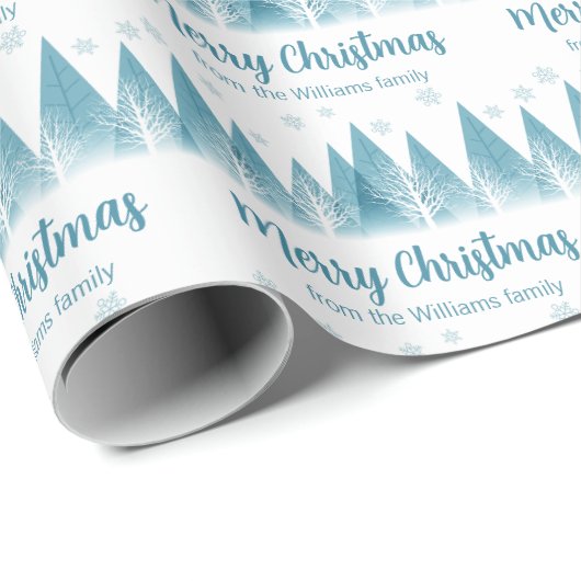 冬の木エレガント々カスタムの青いメリークリスマス ラッピングペーパー (ロールコーナー)