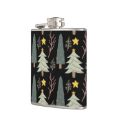 冬の木クリスマスフォレストパターンブラックグリーン フラスク (左)