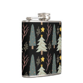 冬の木クリスマスフォレストパターンブラックグリーン フラスク (右)