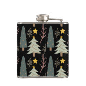 冬の木クリスマスフォレストパターンブラックグリーン フラスク (裏面)