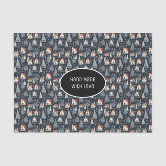 冬の木パターンクリスマスヴィンテージネイビー 薄葉紙 (正面)