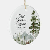 冬の木パーソナライズされた初めてのクリスマス婚約した セラミックオーナメント (右)