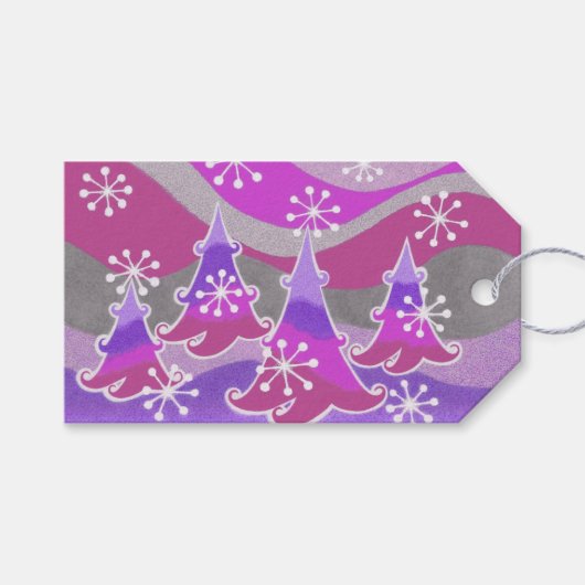 冬の木パープル文字ギフトラベルパープル ギフトタグ (正面(横))