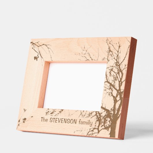 冬の木ファミリ名レーザーエッチング写真フレーム レーザー彫刻フレーム (左)