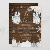 冬の木ペンギン性別が彼または彼女を明らかにする 招待状 (正面/裏面)