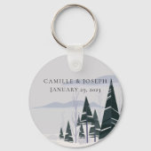 冬の木モダン々の雪結婚林 キーホルダー (正面)