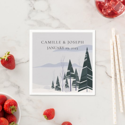 冬の木モダン々の雪結婚林 スタンダードカクテルナプキン (インサイチュ)