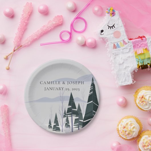 冬の木モダン々の雪結婚林 ペーパープレート (パーティー)
