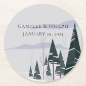 冬の木モダン々の雪結婚林 ラウンドペーパーコースター (正面)