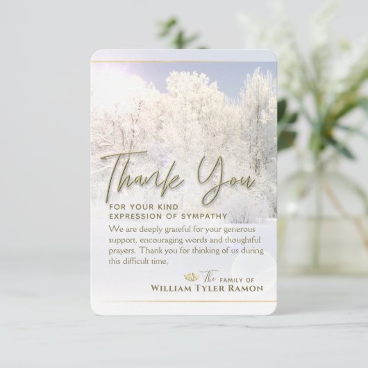 冬の木悔やみや弔慰ありがとう3.5 X 5カード 招待状 (スタンド正面)