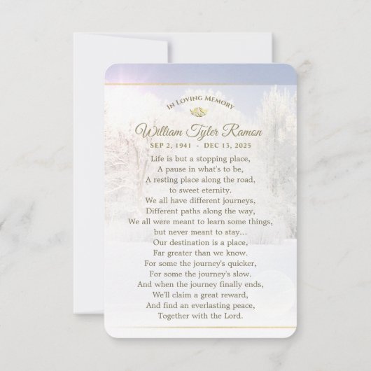 冬の木悔やみや弔慰ありがとう3.5 X 5カード 招待状 (裏面)