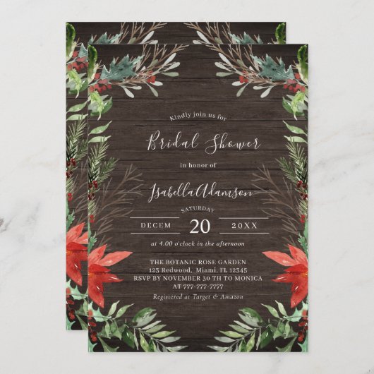 冬の木素朴のブライダルシャワーへの招待 招待状 (正面/裏面)