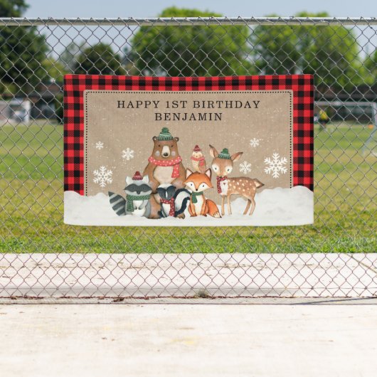 冬の木素朴の国の野生動物1歳の誕生日 横断幕 (インサイチュ)