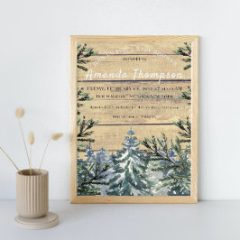 冬の木素朴の森の水の色ベビーシャワー 招待状