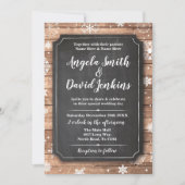 冬の木結婚の不思議の国のチョークが雪だるま 招待状 (正面)